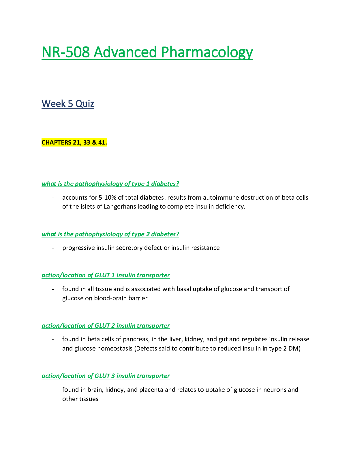 Preview of NR 508 / NR508 Week 5 Quiz  : Advanced Pharmacology - Chamberlain